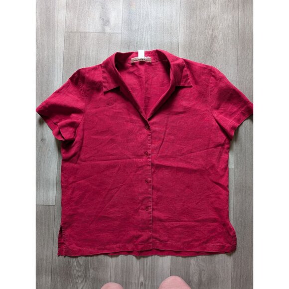 Josephine Chaus Sport Womens Red Linen Button-Up Short Sleeve Shirt L - Picture 3 of 8
